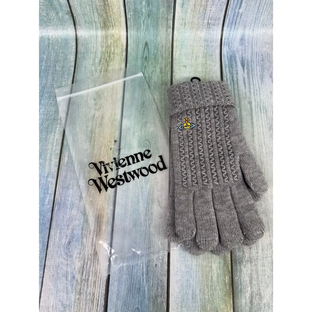 Vivienne Westwood Knit Gloves Grey NEW Logo Winter Soft Gloves